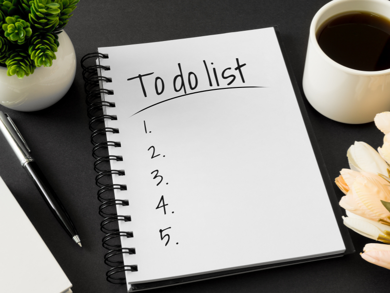 Picture of a to do list for home search preparation.